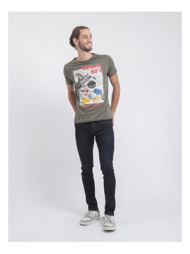 T-shirt manches courtes col rond pur coton JAMIX Kaki - Kiabi