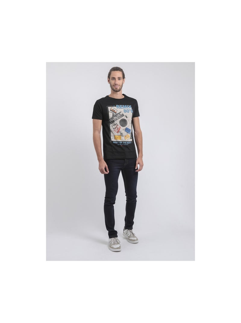 T-shirt manches courtes col rond pur coton JAMIX Noir - Kiabi