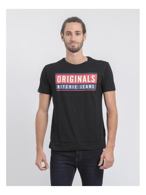 T-shirt manches courtes col rond pur coton JANVILLE - Kiabi