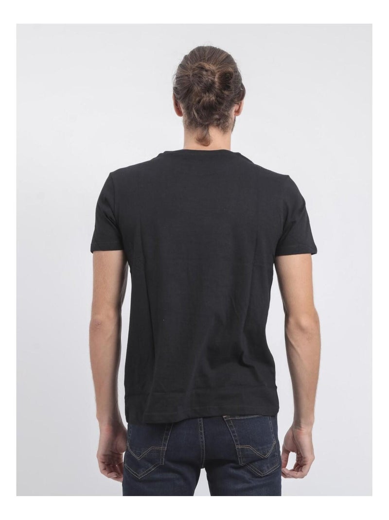 T-shirt manches courtes col rond pur coton JANVILLE Noir - Kiabi