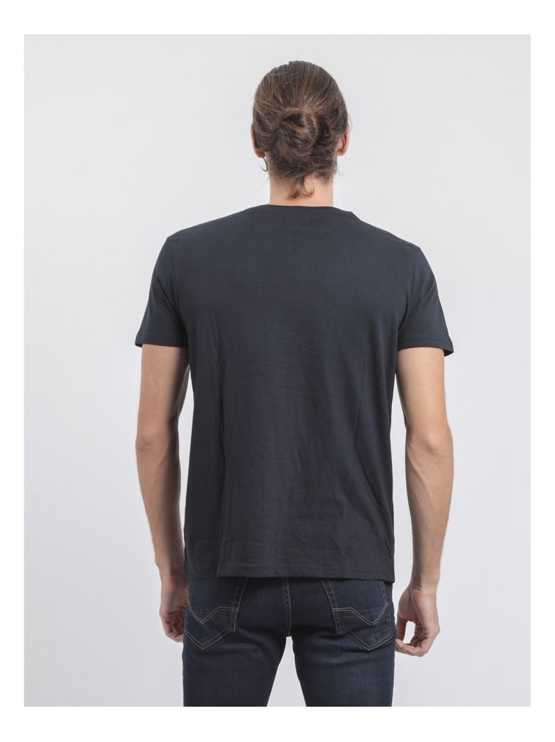 T-shirt manches courtes col rond pur coton JARDIN Bleu marine - Kiabi