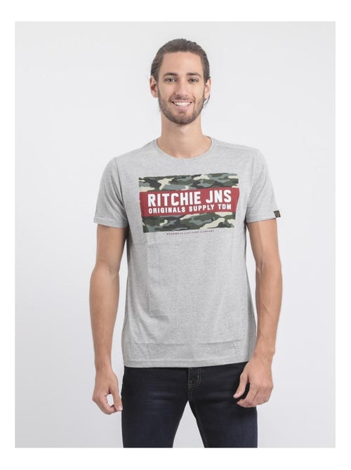 T-shirt manches courtes col rond pur coton JARDIN - Kiabi