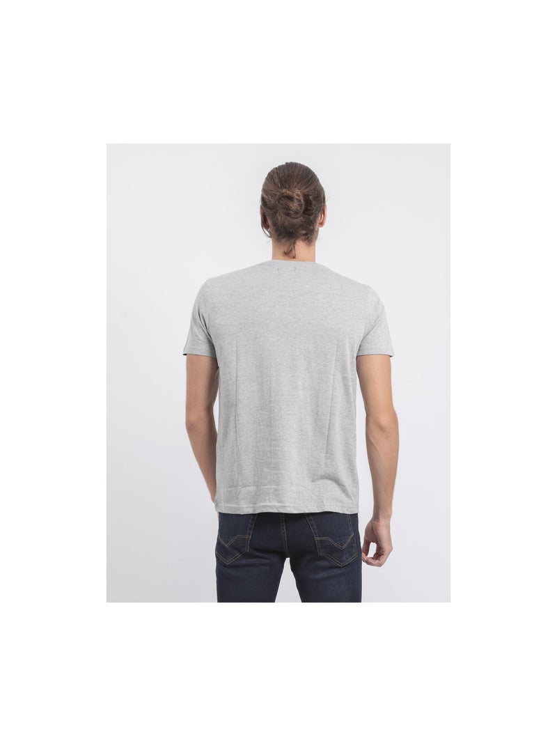 T-shirt manches courtes col rond pur coton JARDIN Gris chiné - Kiabi