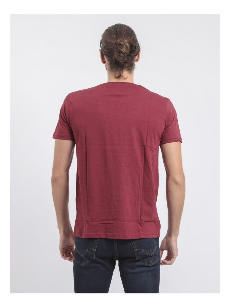 T-shirt manches courtes col rond pur coton JIBIDEL Bordeaux - Kiabi