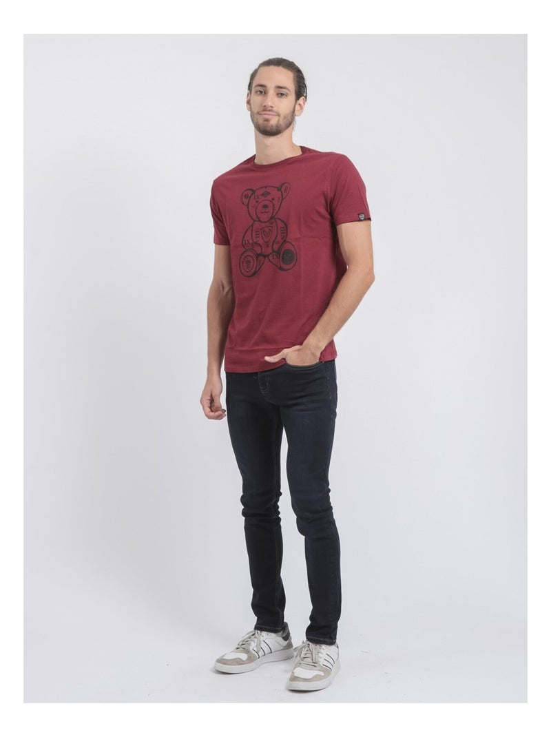 T-shirt manches courtes col rond pur coton JIBIDEL Bordeaux - Kiabi