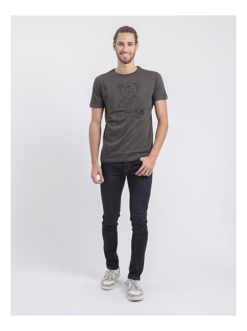 T-shirt manches courtes col rond pur coton JIBIDEL Gris - Kiabi