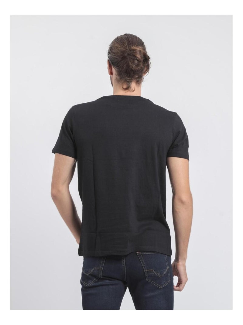 T-shirt manches courtes col rond pur coton JIBIDEL Noir - Kiabi