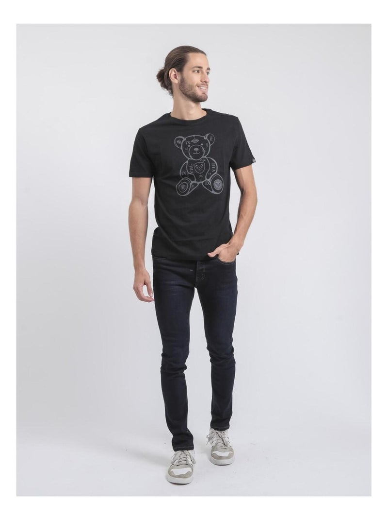 T-shirt manches courtes col rond pur coton JIBIDEL Noir - Kiabi