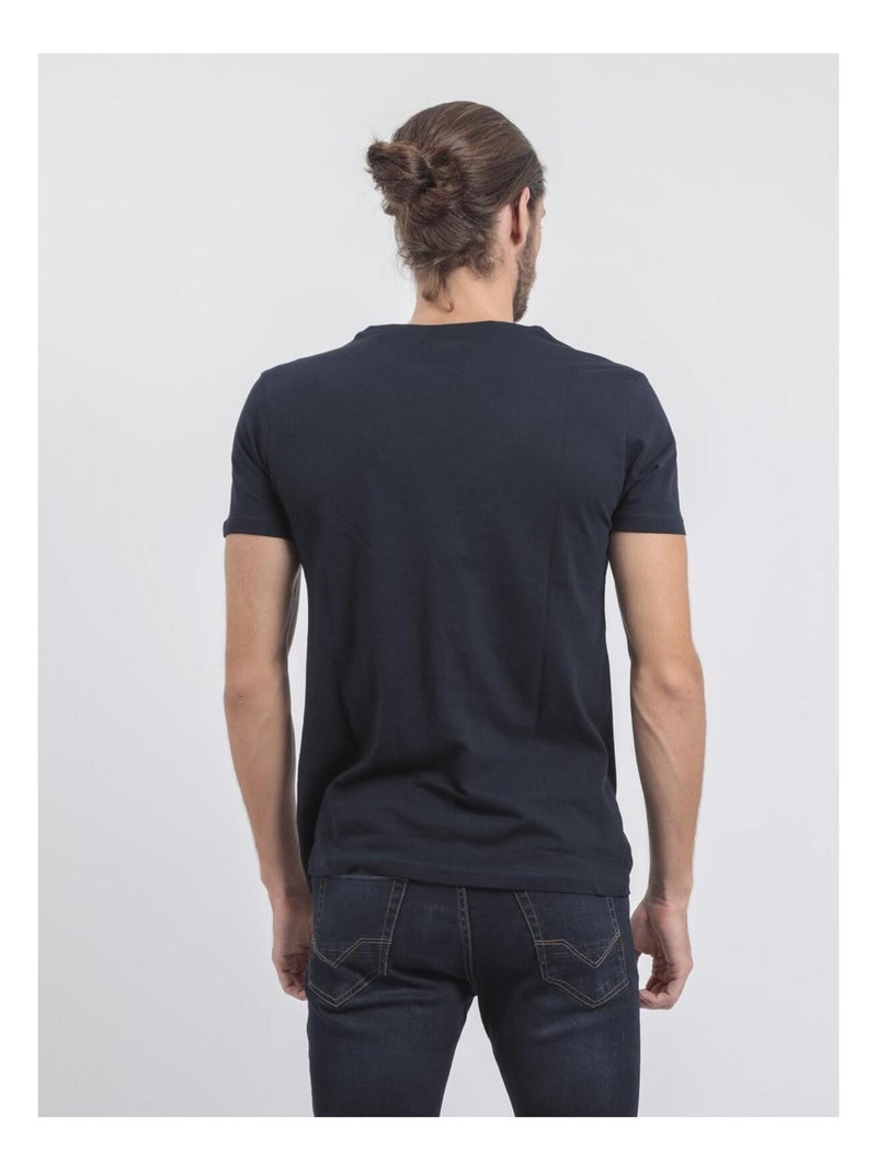 T-shirt manches courtes col rond pur coton JONAK Bleu marine - Kiabi