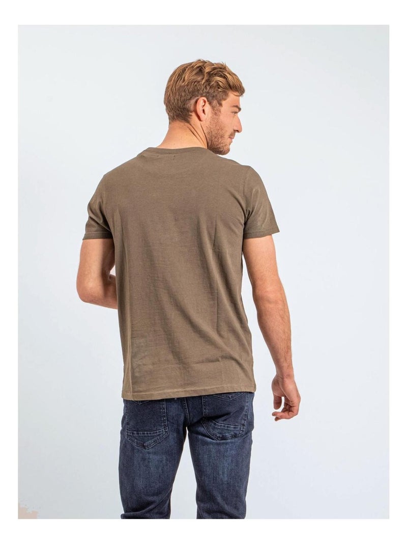 T-shirt manches courtes col rond pur coton JONAK Kaki - Kiabi