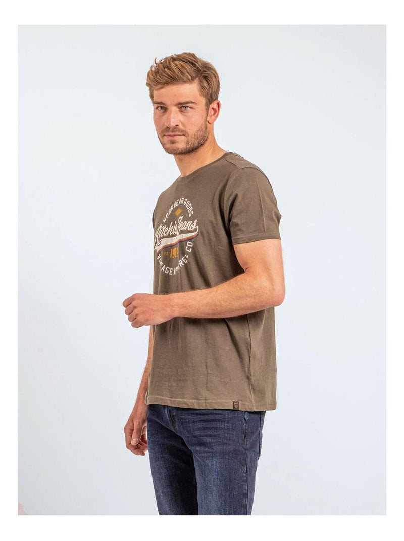 T-shirt manches courtes col rond pur coton JONAK Kaki - Kiabi