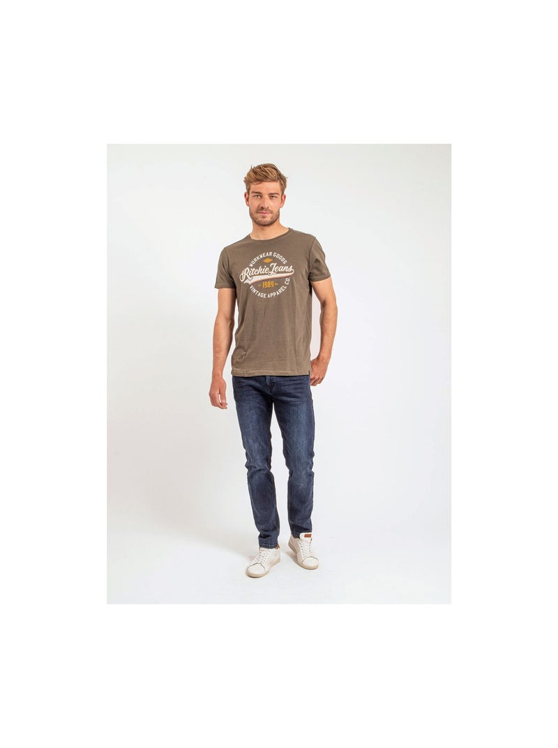 T-shirt manches courtes col rond pur coton JONAK Kaki - Kiabi