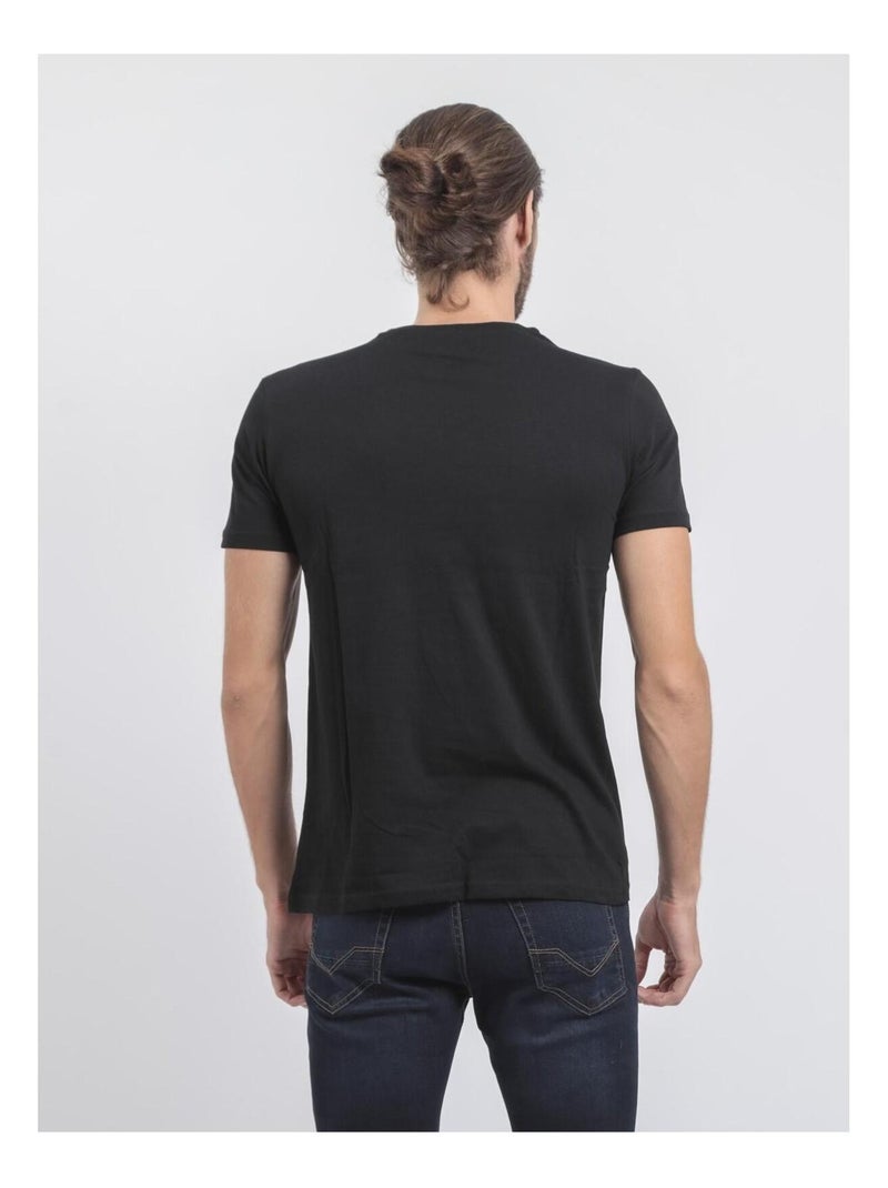 T-shirt manches courtes col rond pur coton JONAK Noir - Kiabi