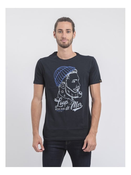 T-shirt manches courtes col rond pur coton JOUANCY - Kiabi