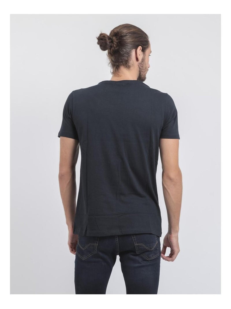 T-shirt manches courtes col rond pur coton JOUANCY Bleu marine - Kiabi