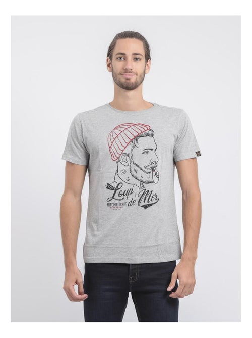 T-shirt manches courtes col rond pur coton JOUANCY - Kiabi