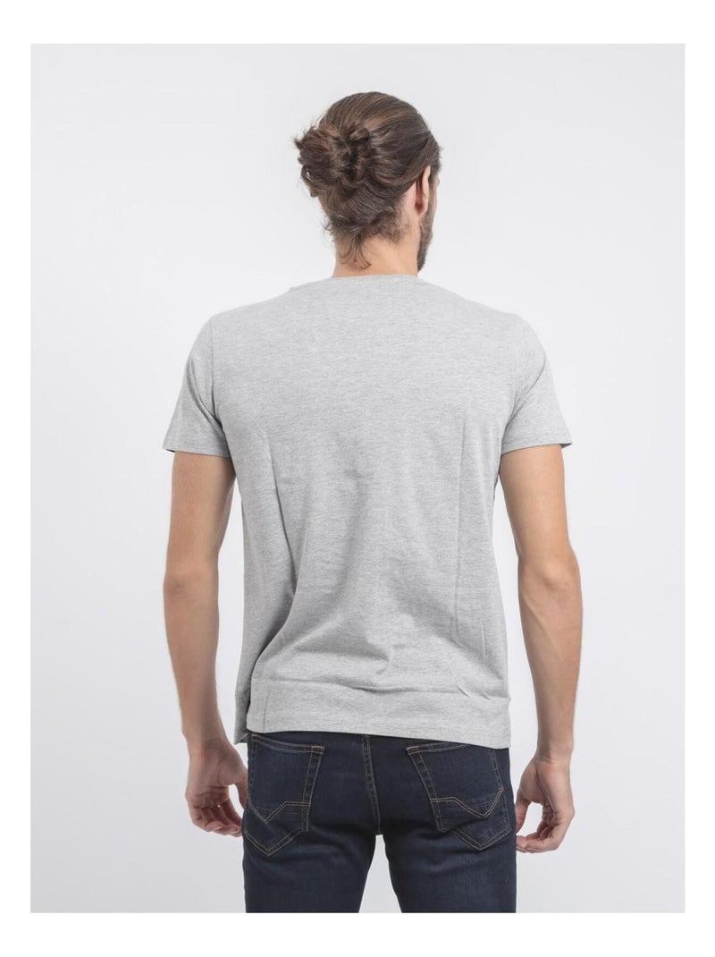 T-shirt manches courtes col rond pur coton JOUANCY Gris clair - Kiabi