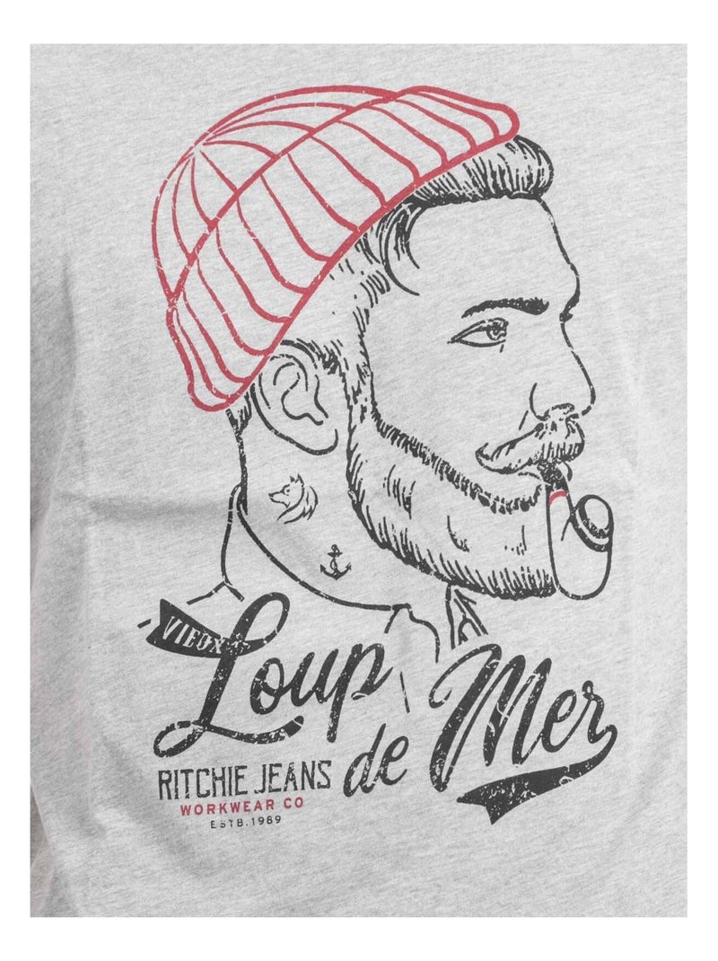 T-shirt manches courtes col rond pur coton JOUANCY Gris clair - Kiabi