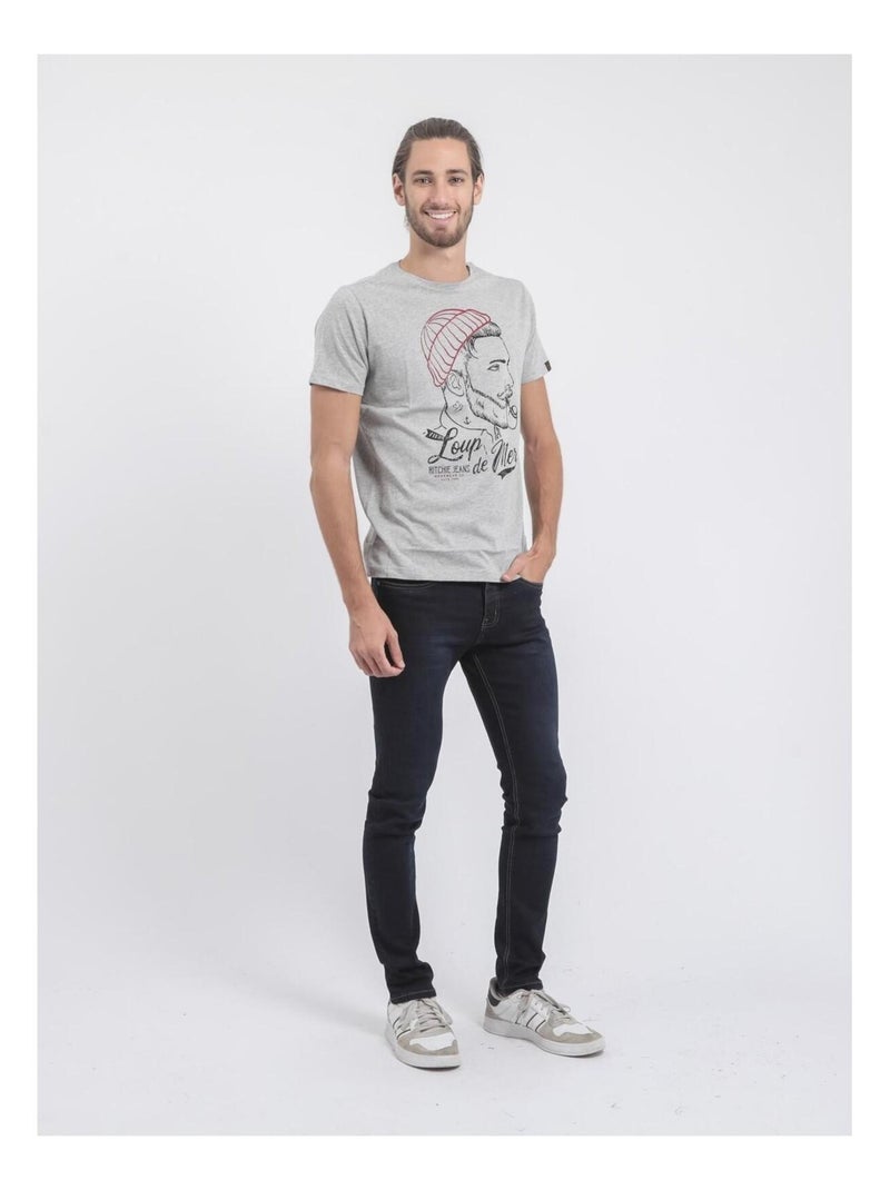 T-shirt manches courtes col rond pur coton JOUANCY Gris clair - Kiabi