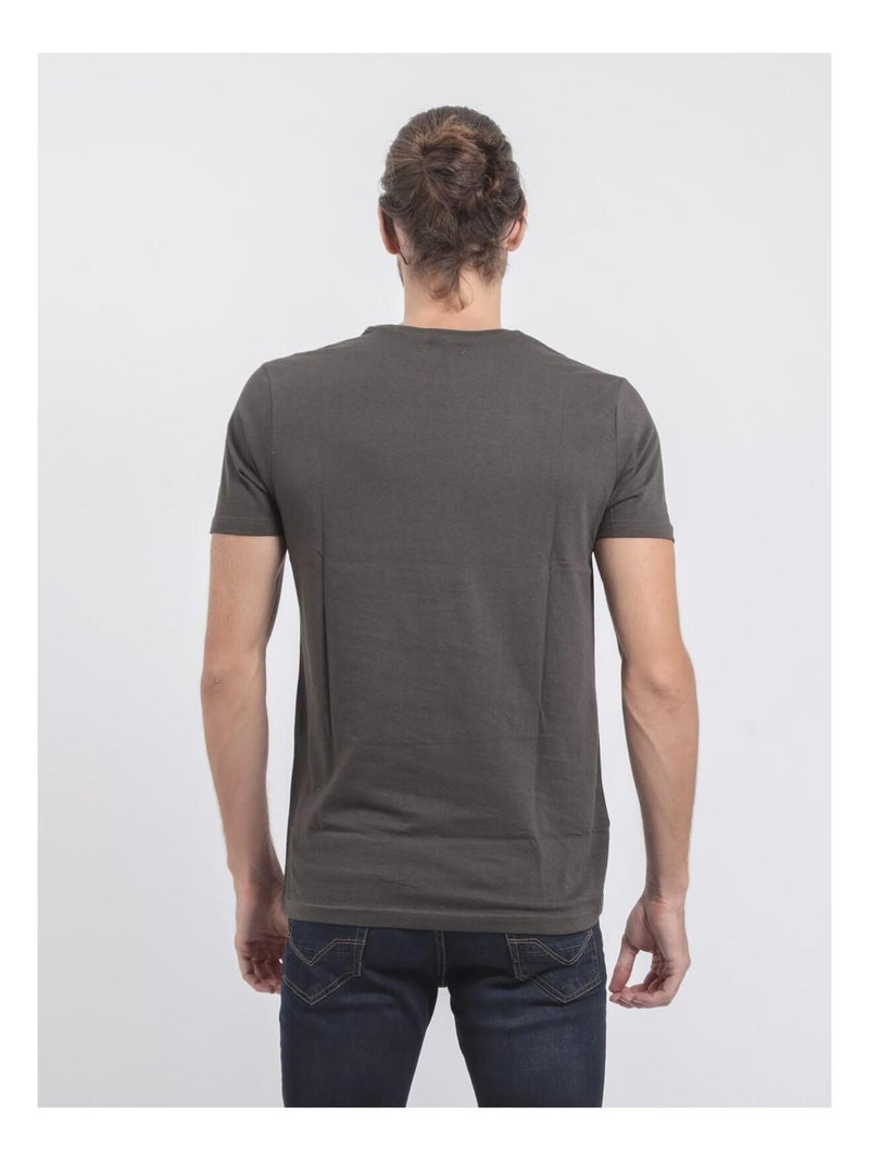 T-shirt manches courtes col rond pur coton JOUANCY Gris foncé - Kiabi