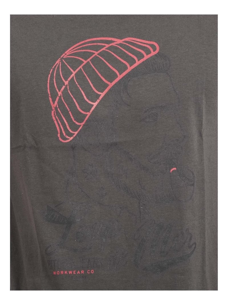 T-shirt manches courtes col rond pur coton JOUANCY Gris foncé - Kiabi