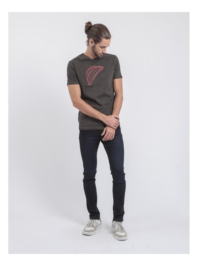 T-shirt manches courtes col rond pur coton JOUANCY Gris foncé - Kiabi