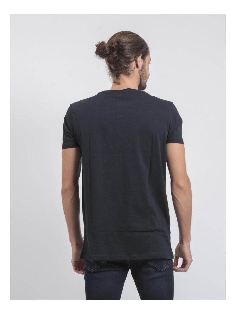 T-shirt manches courtes col rond pur coton JOULTIX Bleu marine - Kiabi