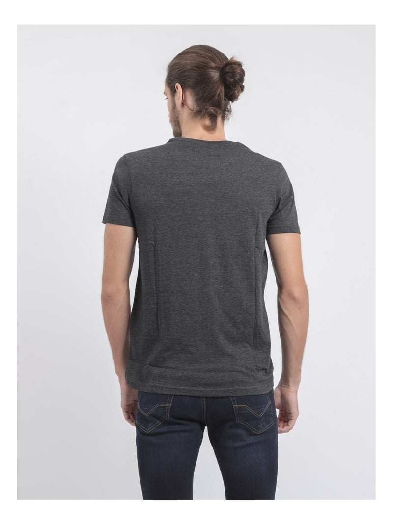 T-shirt manches courtes col rond pur coton JOULTIX gris anthracite - Kiabi