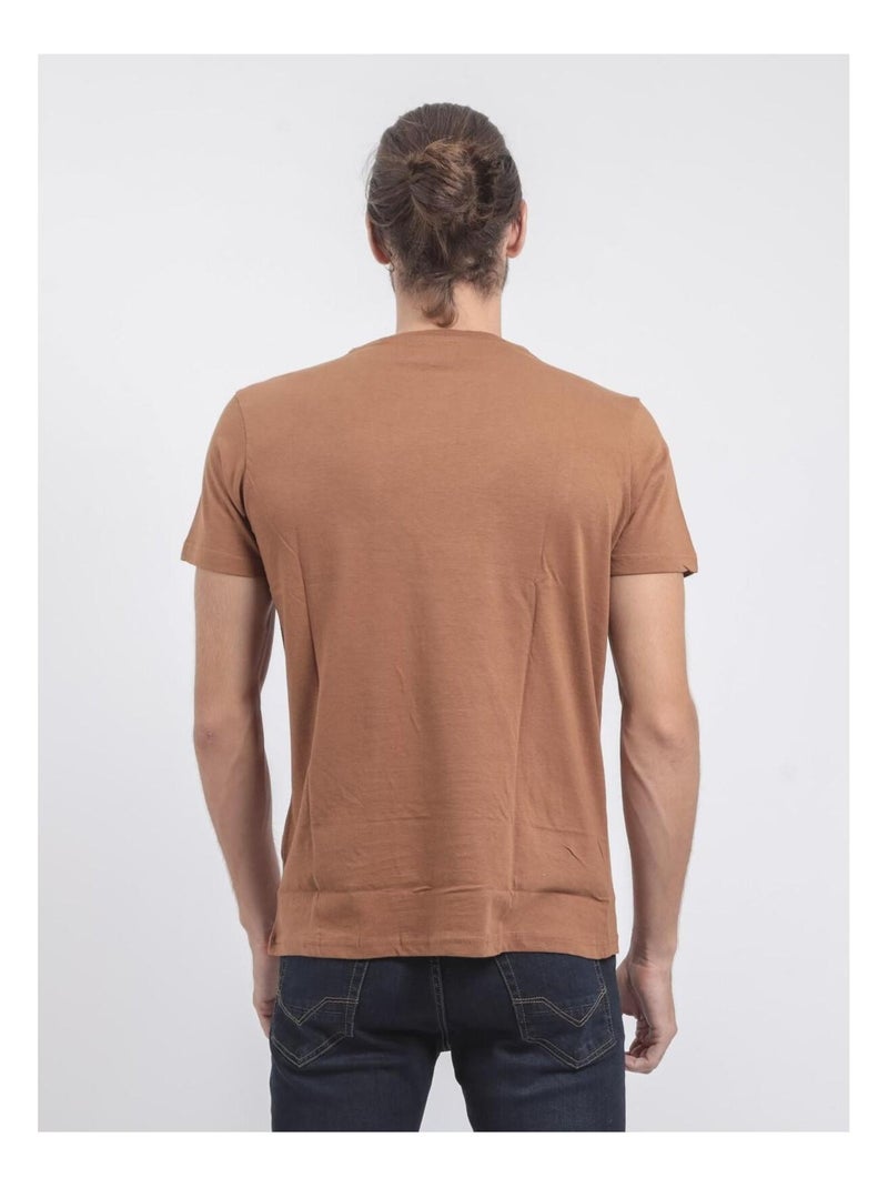 T-shirt manches courtes col rond pur coton JOULTIX Marron glacé - Kiabi