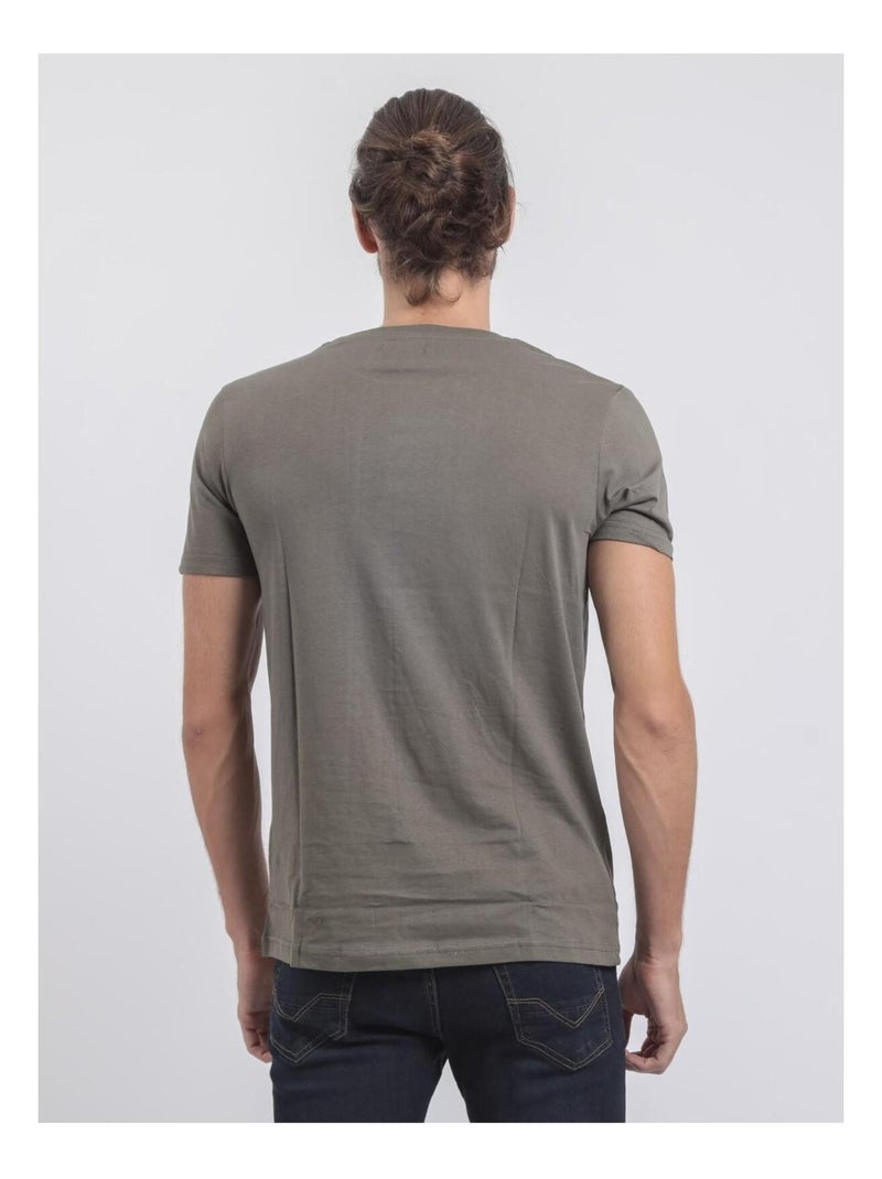 T-shirt manches courtes col rond pur coton JUMAX Kaki - Kiabi