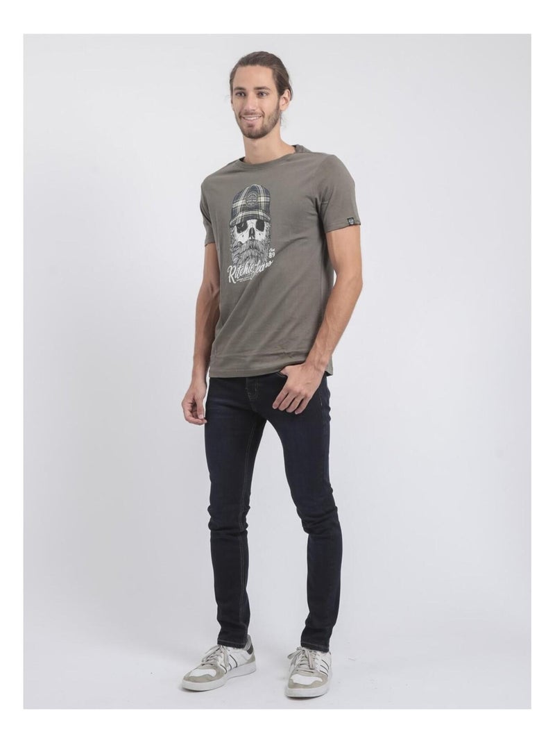 T-shirt manches courtes col rond pur coton JUMAX Kaki - Kiabi
