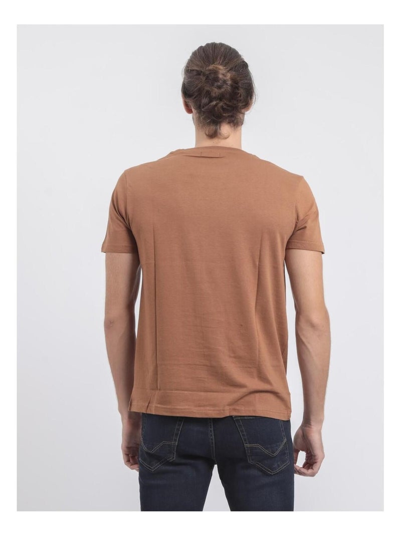 T-shirt manches courtes col rond pur coton JUMAX Marron caramel - Kiabi