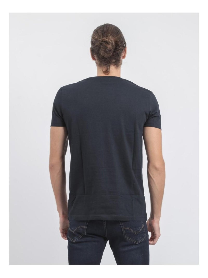 T-shirt manches courtes col rond pur coton JUPITOLI Bleu marine - Kiabi