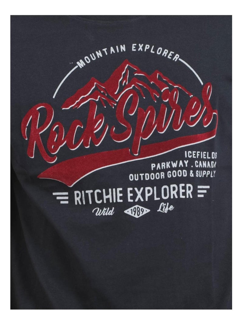 T-shirt manches courtes col rond pur coton JUPITOLI Bleu marine - Kiabi