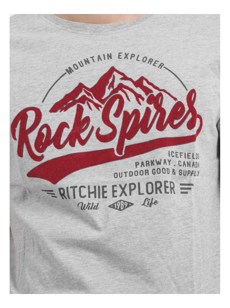 T-shirt manches courtes col rond pur coton JUPITOLI Gris - Kiabi