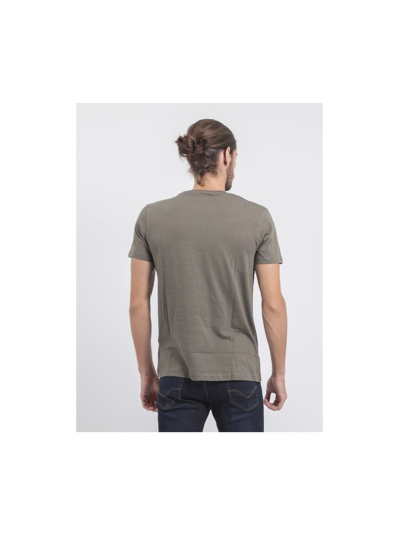 T-shirt manches courtes col rond pur coton JUPITOLI Kaki - Kiabi