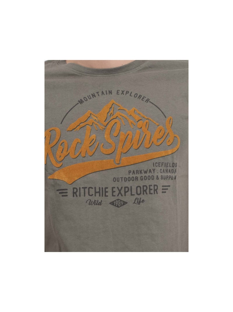 T-shirt manches courtes col rond pur coton JUPITOLI Kaki - Kiabi