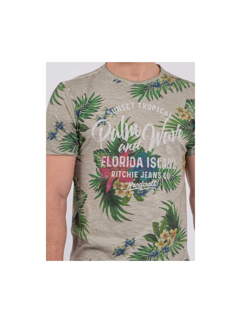 T-shirt manches courtes col rond pur coton NABANE Beige - Kiabi
