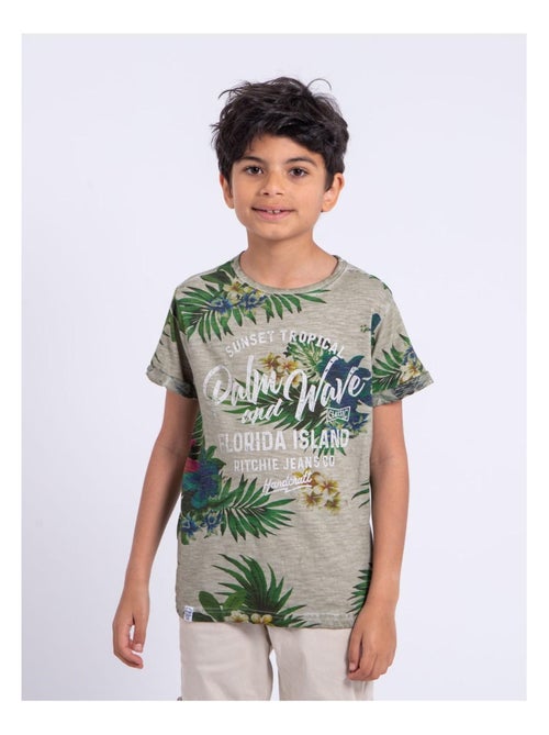 T-shirt manches courtes col rond pur coton NABANE garçon - Kiabi