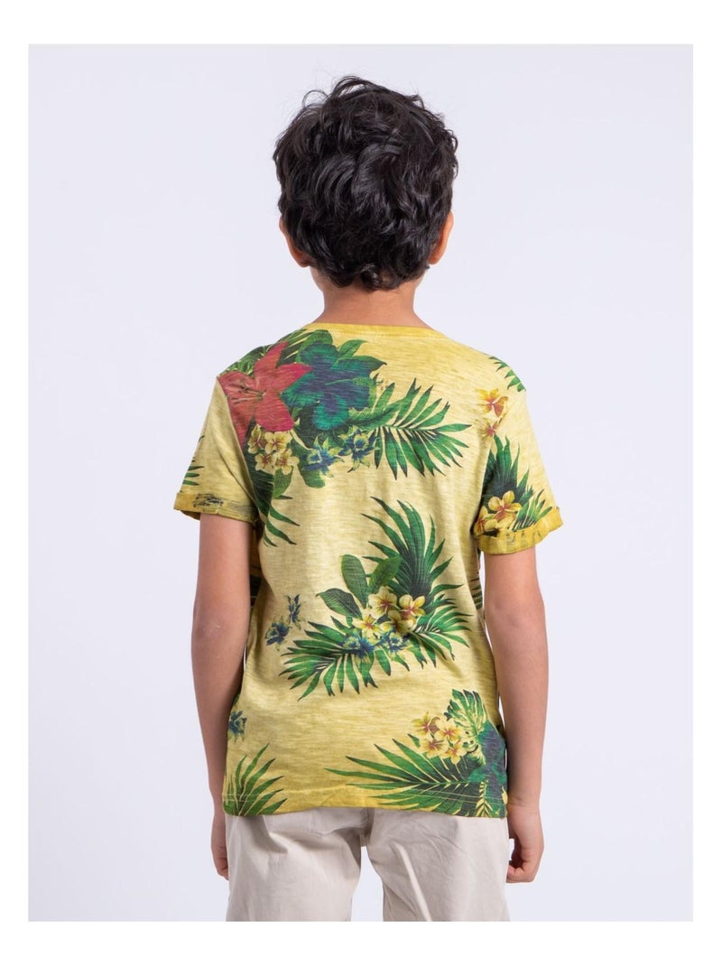 T-shirt manches courtes col rond pur coton NABANE garçon Jaune - Kiabi