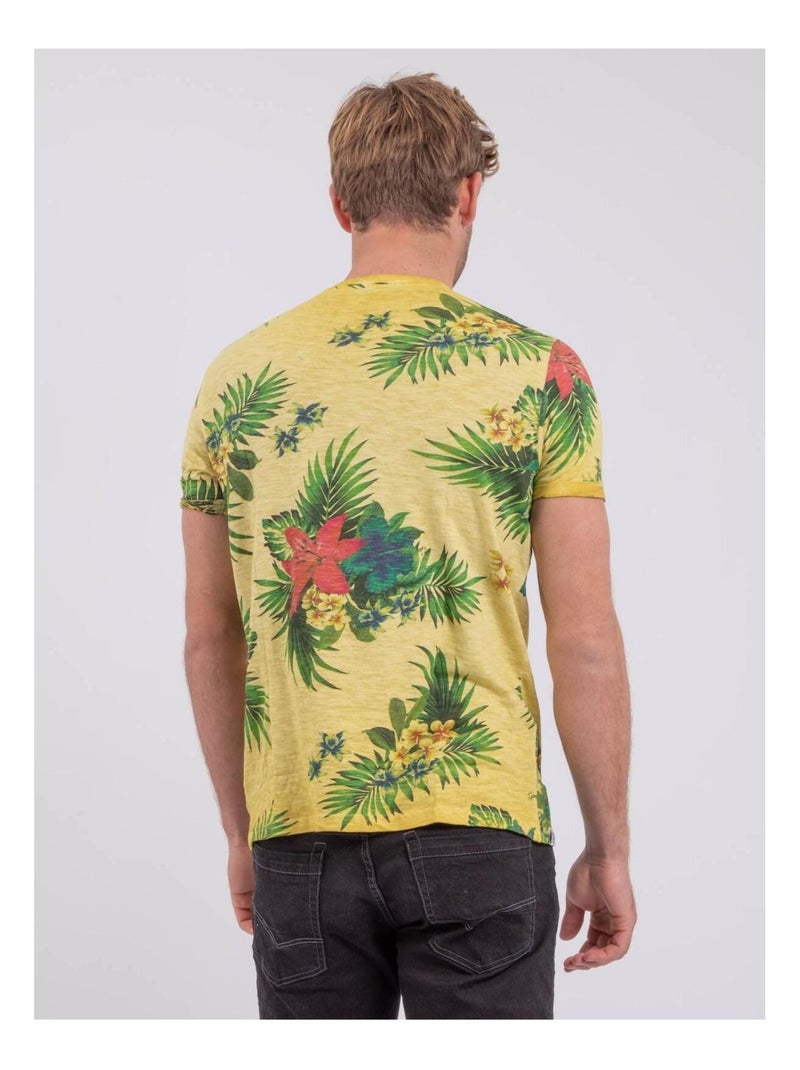 T-shirt manches courtes col rond pur coton NABANE Jaune - Kiabi