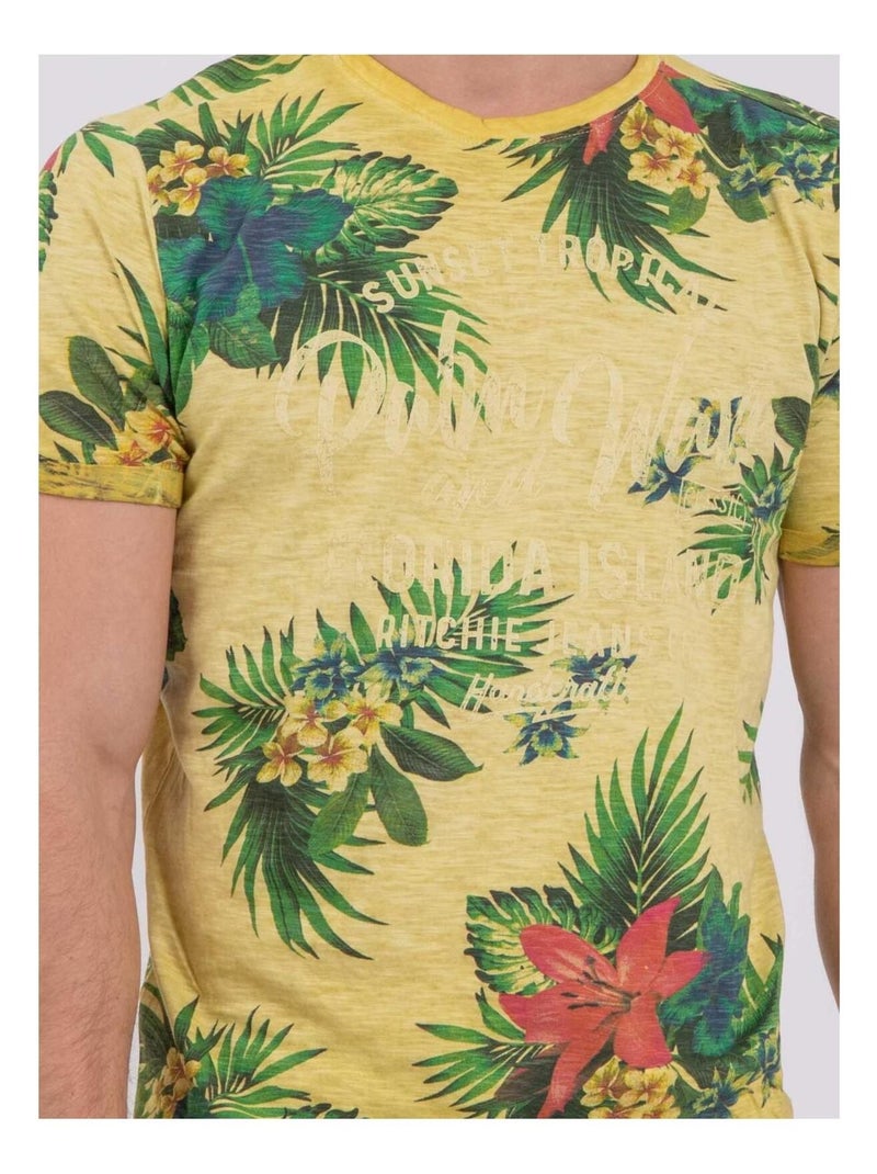T-shirt manches courtes col rond pur coton NABANE Jaune - Kiabi