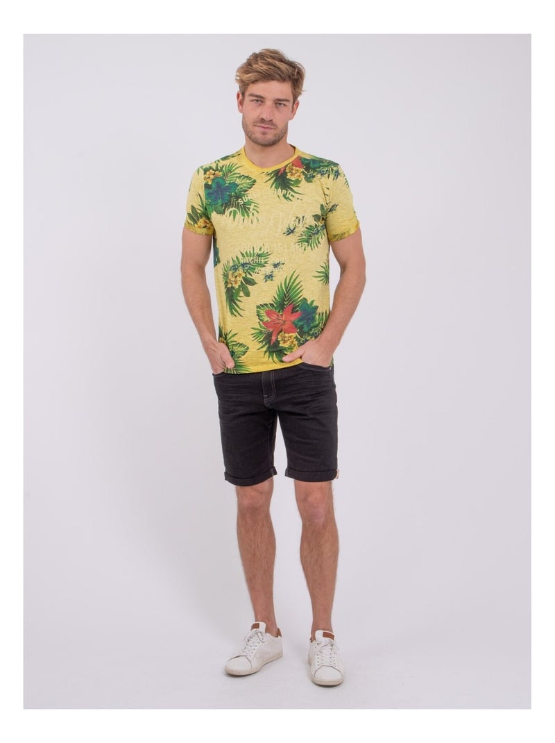 T-shirt manches courtes col rond pur coton NABANE Jaune - Kiabi