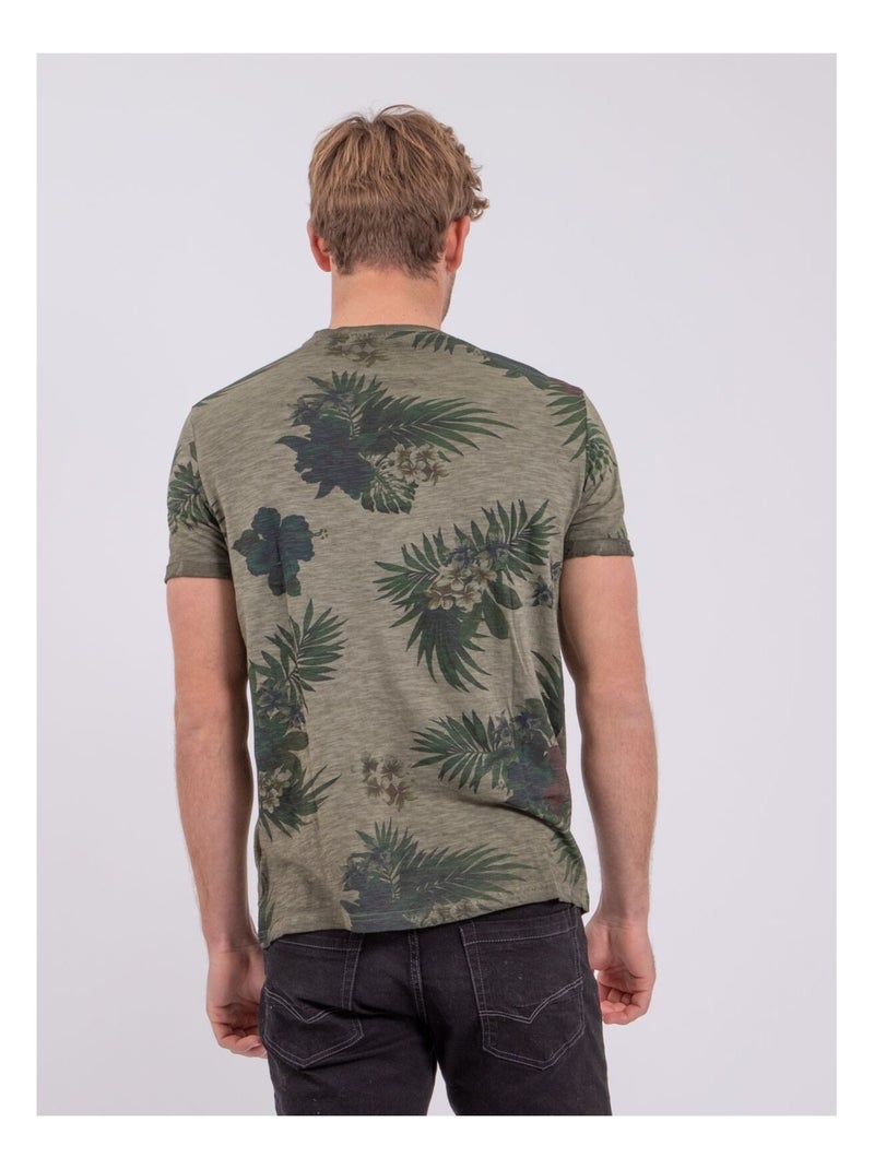 T-shirt manches courtes col rond pur coton NABANE Kaki - Kiabi