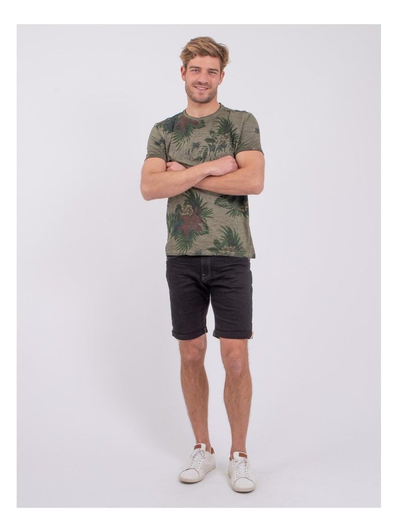 T-shirt manches courtes col rond pur coton NABANE Kaki - Kiabi