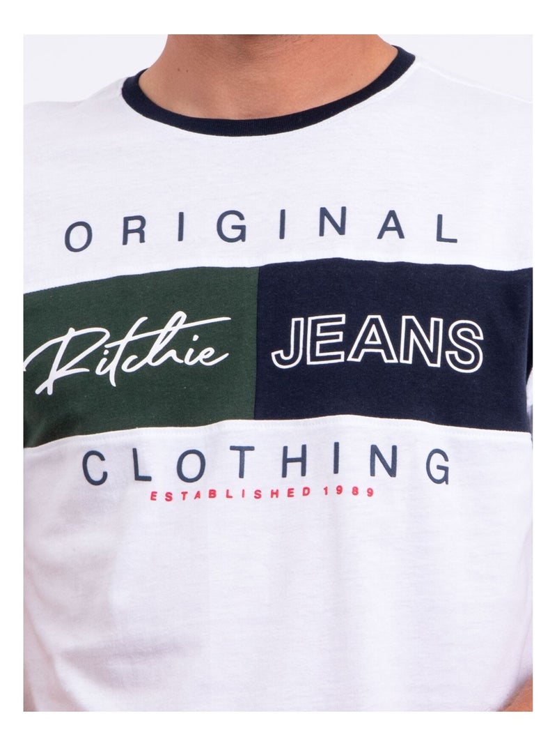 T-shirt manches courtes col rond pur coton NABARIST Blanc - Kiabi