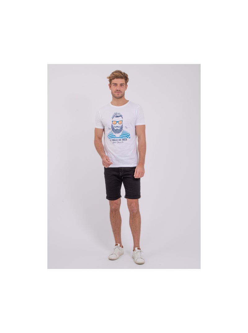 T-shirt manches courtes col rond pur coton NABARZU Blanc - Kiabi