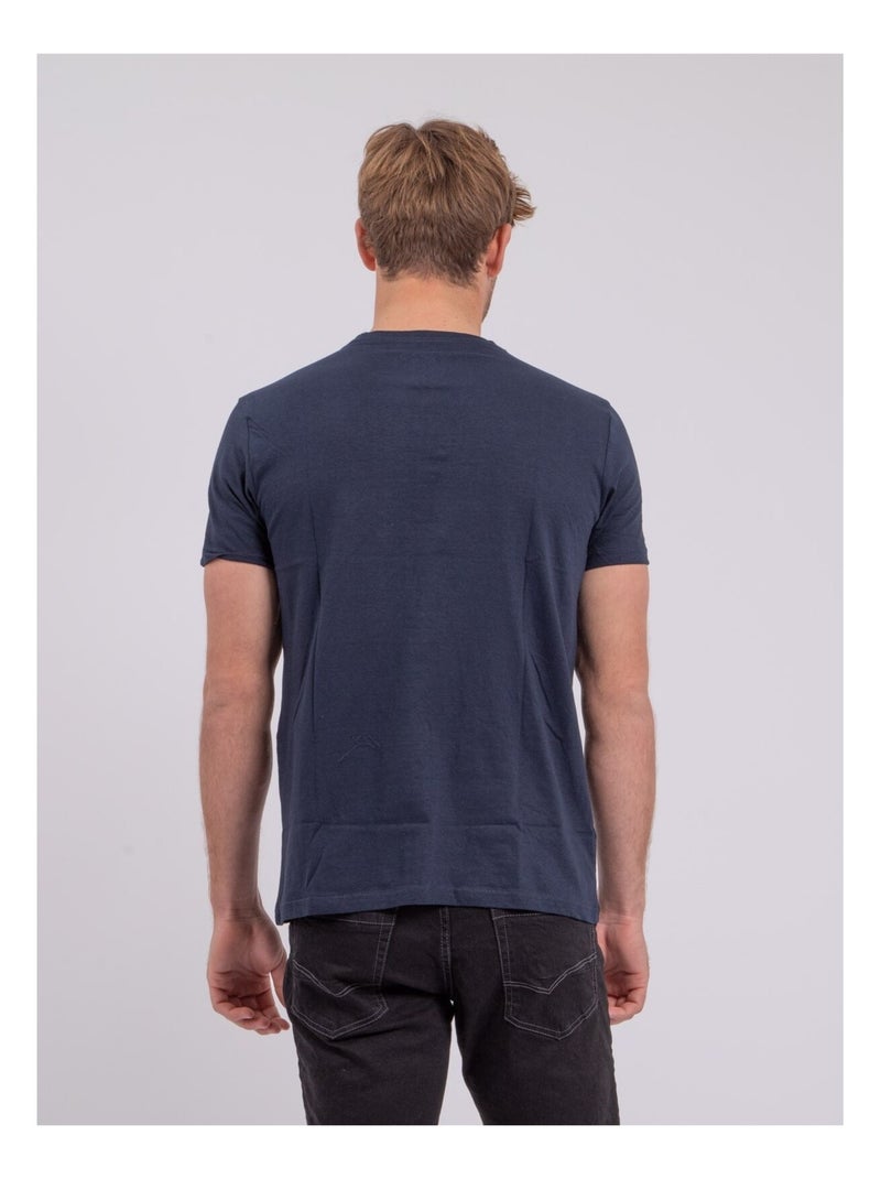 T-shirt manches courtes col rond pur coton NABARZU Bleu marine - Kiabi