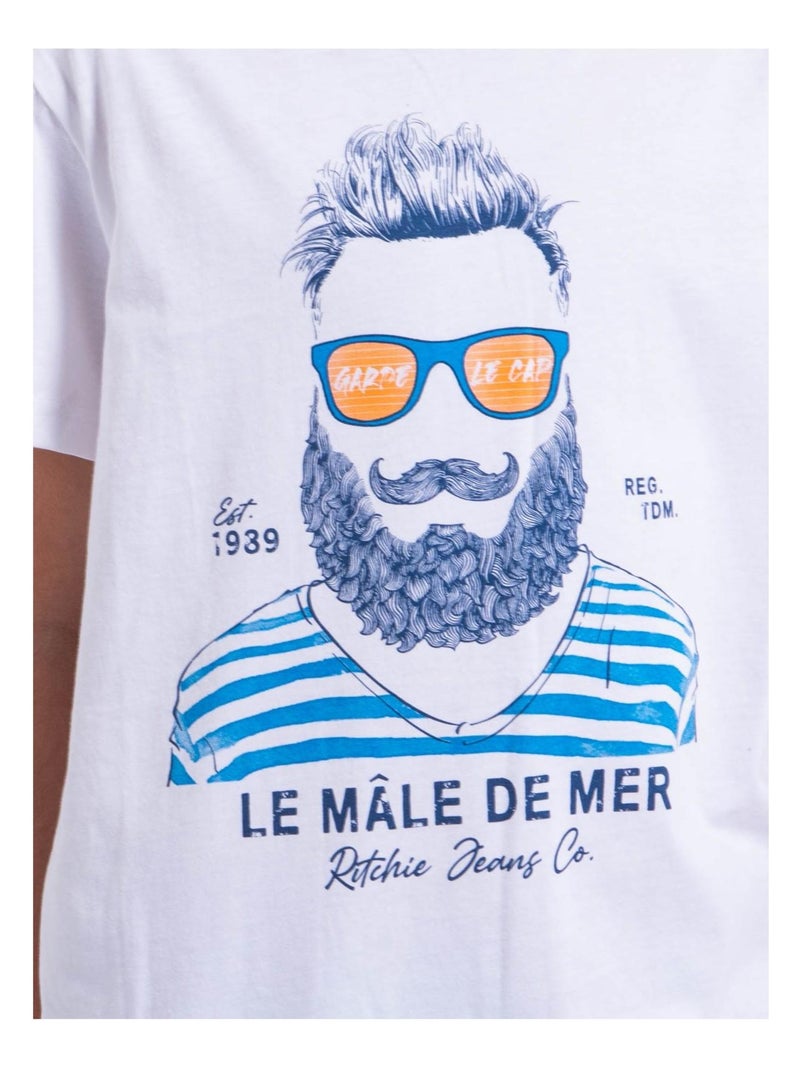 T-shirt manches courtes col rond pur coton NABARZU garçon Blanc - Kiabi
