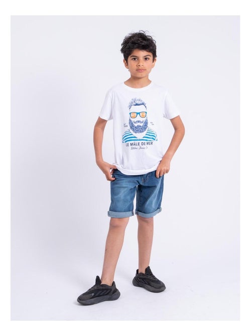 T-shirt manches courtes col rond pur coton NABARZU garçon - Kiabi